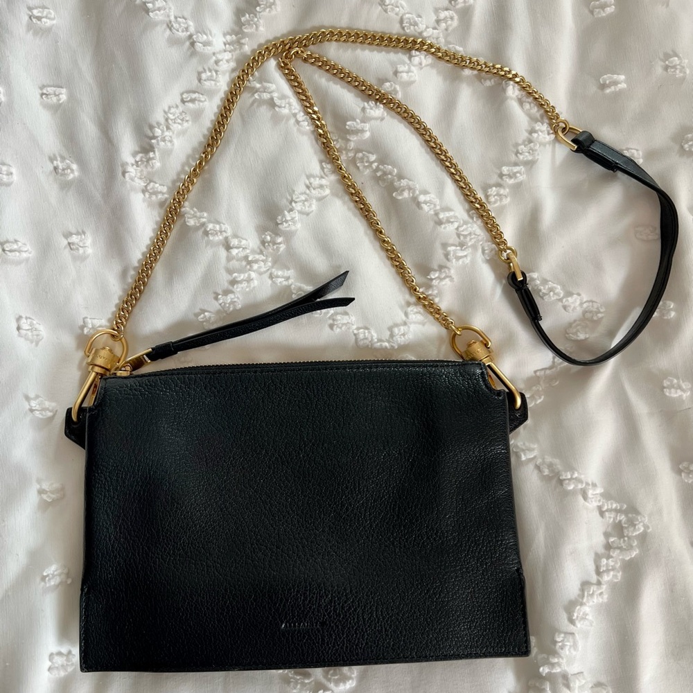 All Saints Fletcher Leather and Gold Crossbody Handbag